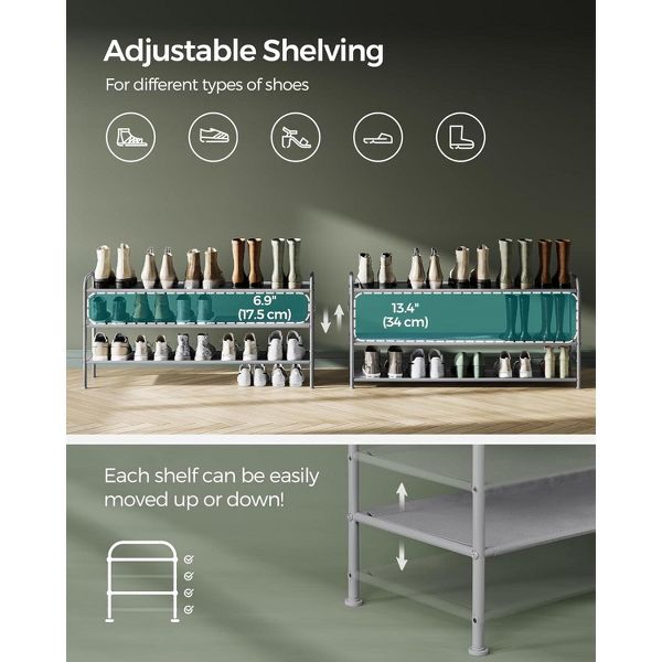 LEDREM 3-Tier Shoe Rack, Metal, 12 to 15 Pairs Shoes, Stackable, for Living Room, Entryway, Black