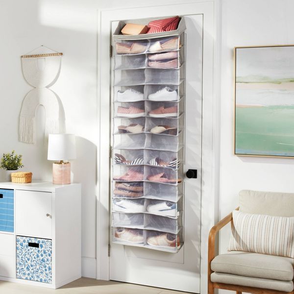 Over The Door 26 Shelf Mesh Shoe Organizer Light Gray - Brightroom™: Hanging Shoe Storage, Closet Organizer, Holds 13 Pairs