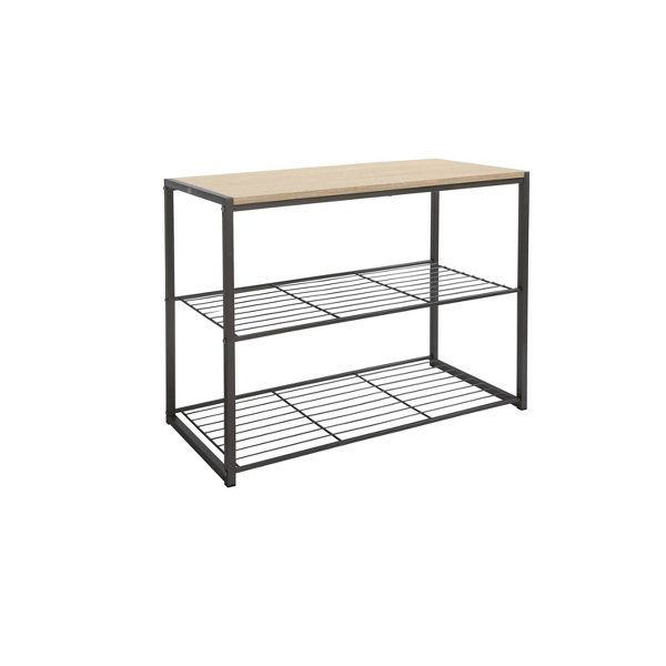 3 Tier Shoe Rack Black Metal with Natural Wood - Brightroom™