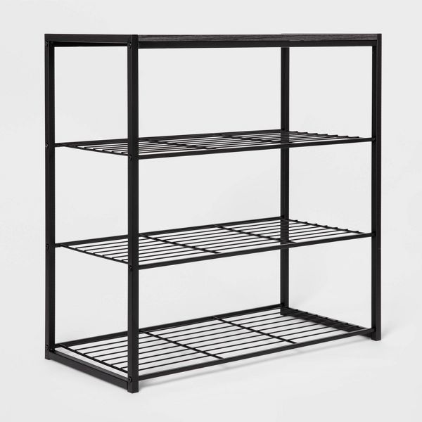 4 Tier Shoe Rack Black Metal with Black Oak Wood - Brightroom™