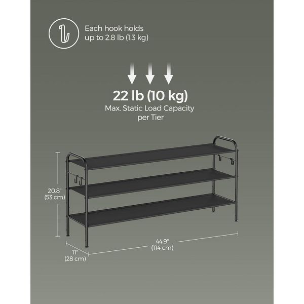 LEDREM 3-Tier Shoe Rack, Metal, 12 to 15 Pairs Shoes, Stackable, for Living Room, Entryway, Black