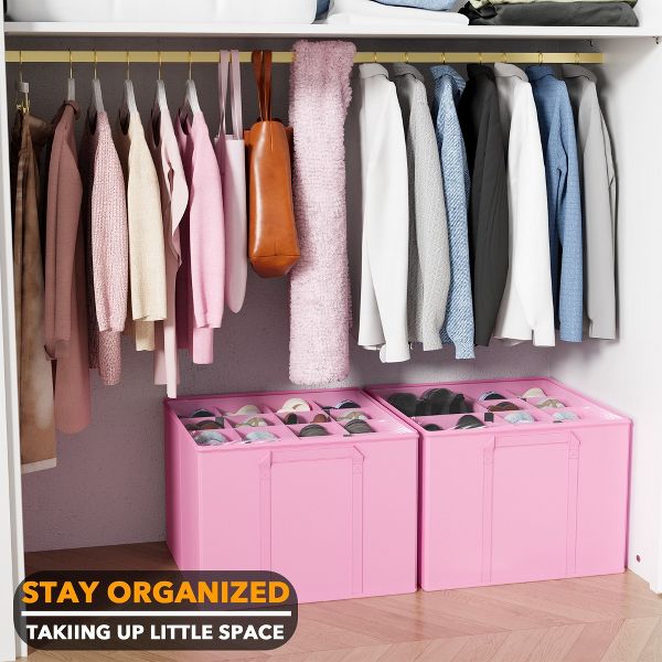2 Pack Shoe Storage Organizer for closet, a set of 2 foldable shoe storage containers with adjustable dividers,Beige