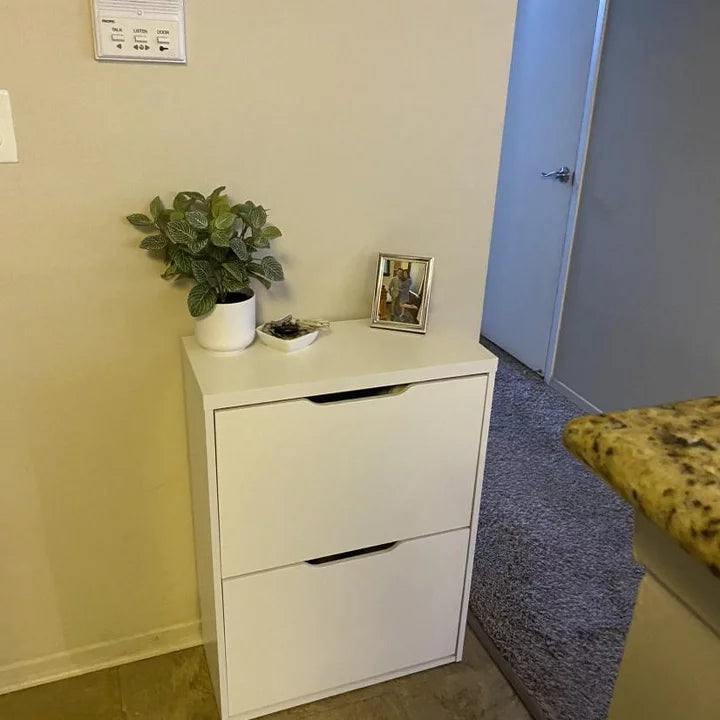 Laminate Pivot Open Shoe Cabinet White - Brightroom™: Shoe Organizer, Holds 12 Pairs, Wood Laminate, Freestanding