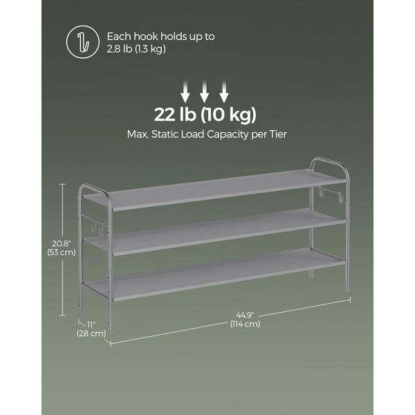 LEDREM 3-Tier Shoe Rack, Metal, 12 to 15 Pairs Shoes, Stackable, for Living Room, Entryway, Black