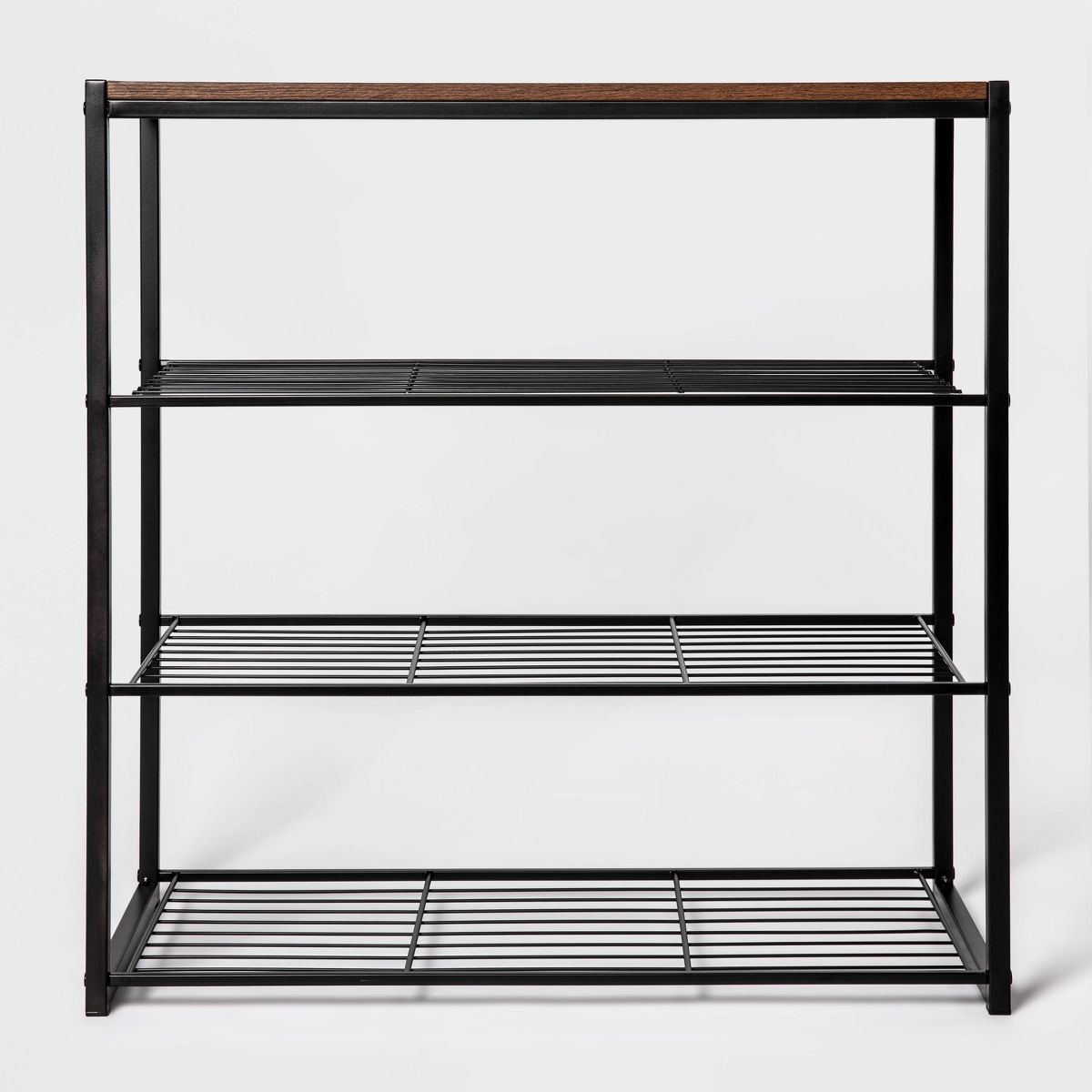 4 Tier Shoe Rack Black Metal with Walnut Wood - Brightroom™