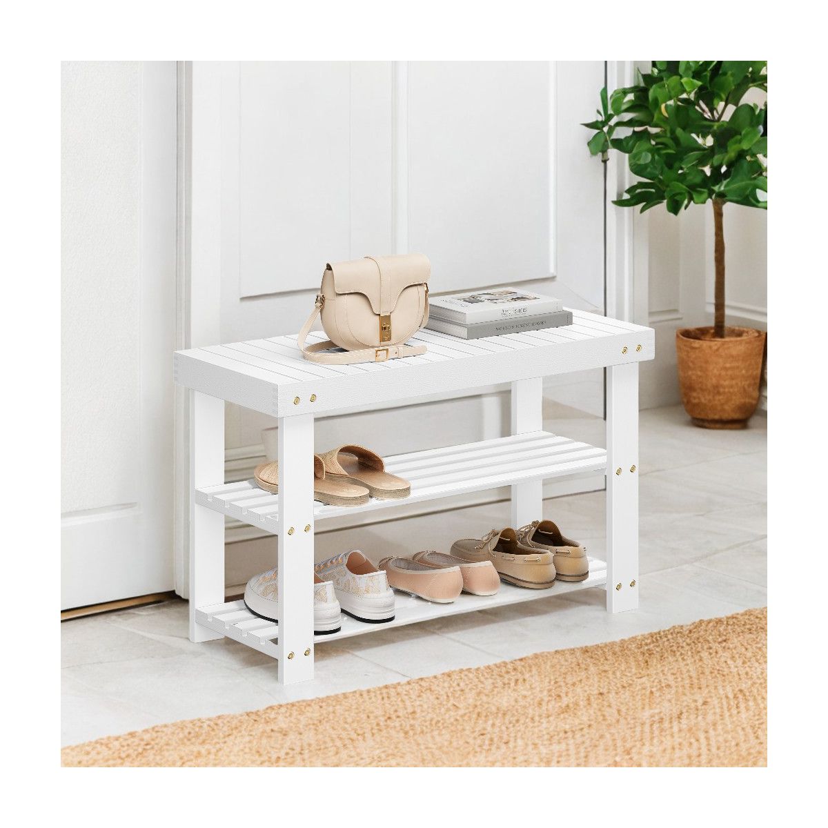 Shoe Bench, shoe storage bench, Attractive Bamboo Shoe Rack Bench for Entryway Organization and Comfort - Stylishly Welcome Home