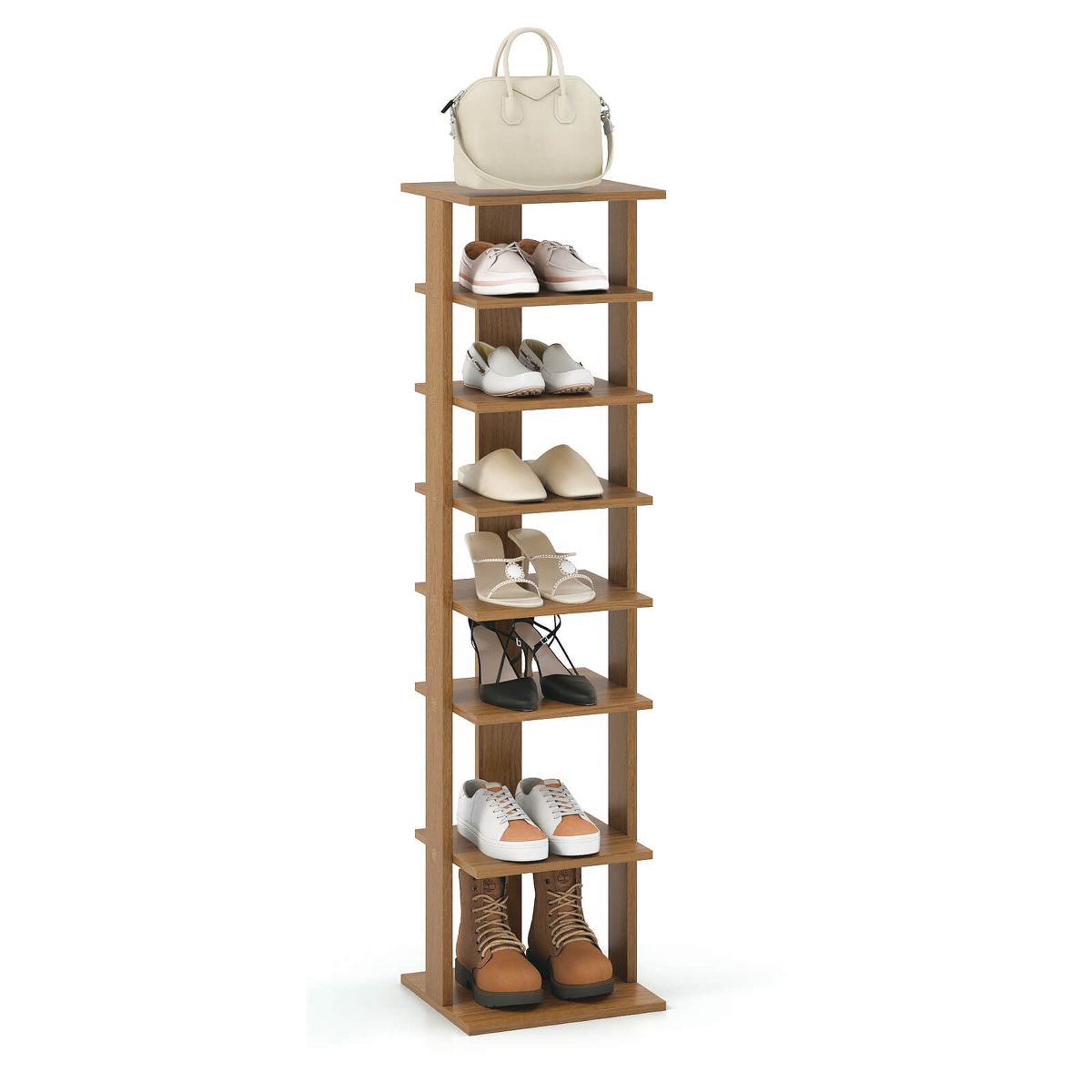 Costway 7-Tier Shoe Rack Free Standing Shelf Storage Tower Rustic Brown