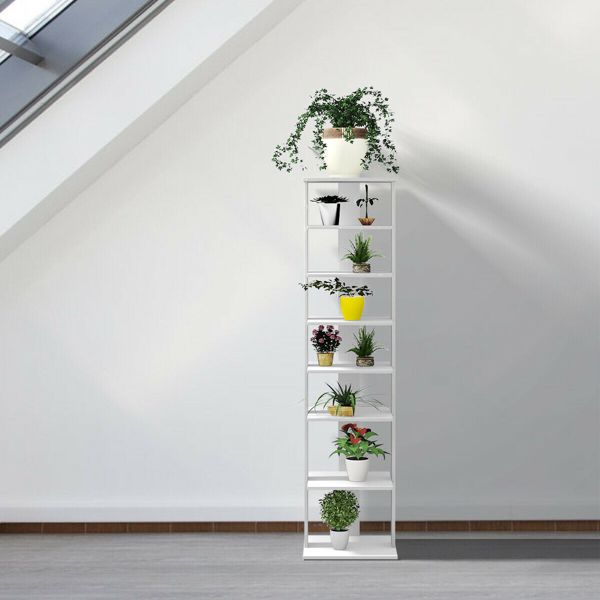 Costway 7-Tier Shoe Rack Free Standing Shelf Storage Tower Rustic Brown