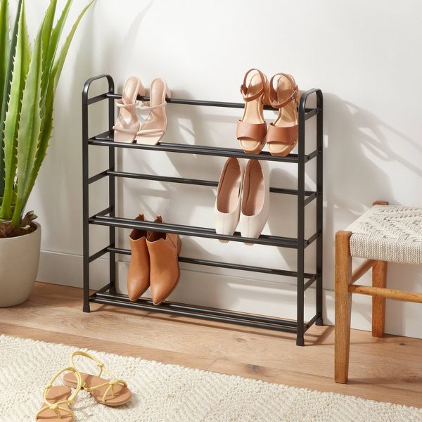 Small Space Metal Shoe Rack Black - Brightroom™: Steel Frame, Freestanding Shoe Organizer, Holds 9 Pairs, 29"x7"x29"