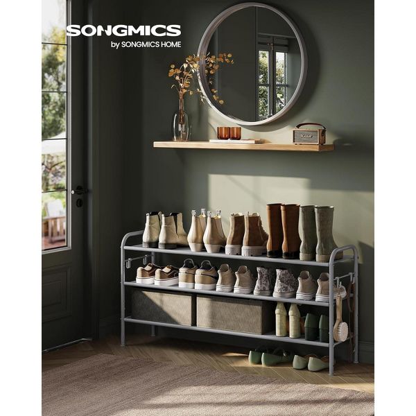 LEDREM 3-Tier Shoe Rack, Metal, 12 to 15 Pairs Shoes, Stackable, for Living Room, Entryway, Black