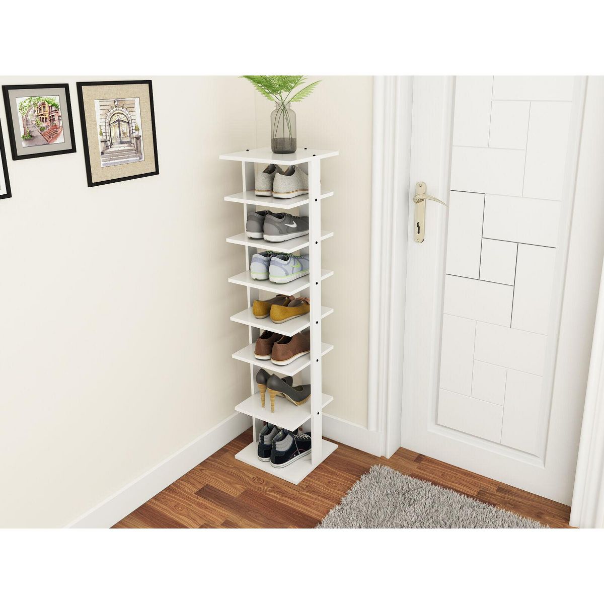 Costway 7-Tier Shoe Rack Free Standing Shelf Storage Tower Rustic Brown