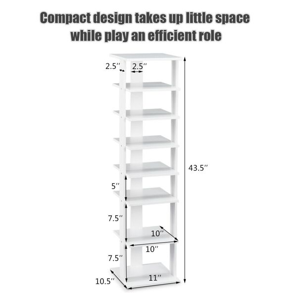 Costway 7-Tier Shoe Rack Free Standing Shelf Storage Tower Rustic Brown