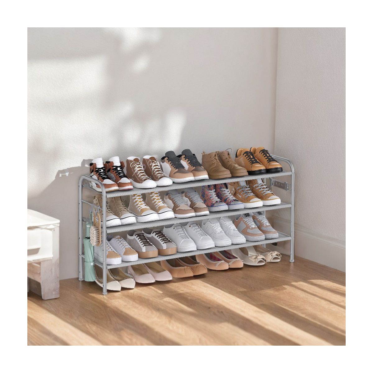 LEDREM 3-Tier Shoe Rack, Metal, 12 to 15 Pairs Shoes, Stackable, for Living Room, Entryway, Black