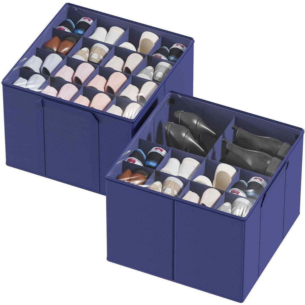 2 Pack Shoe Storage Organizer for closet, a set of 2 foldable shoe storage containers with adjustable dividers,Beige