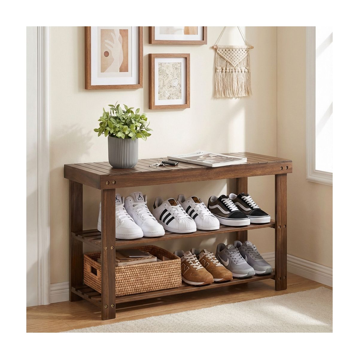 Shoe Bench, shoe storage bench, Attractive Bamboo Shoe Rack Bench for Entryway Organization and Comfort - Stylishly Welcome Home