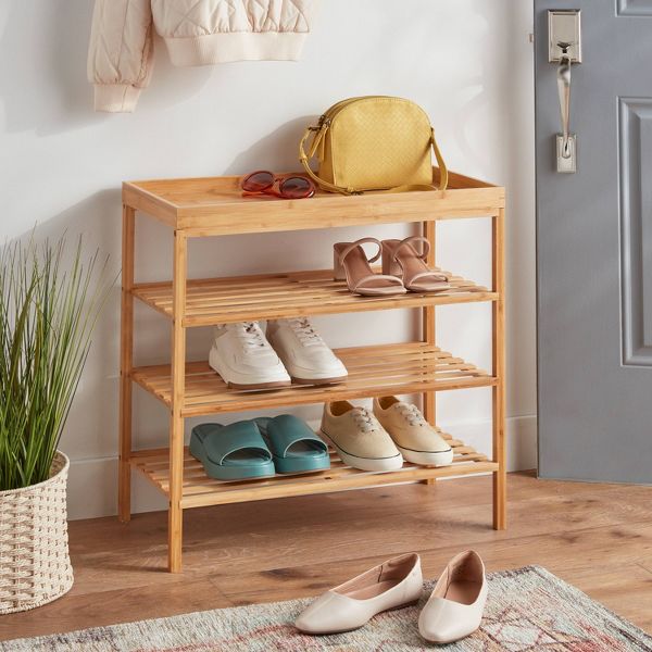 4 Tier Bamboo Shoe Rack - Brightroom™: Shoe Organizer for Closet & Entryway, Holds 12 Pairs, Freestanding, Multicolored