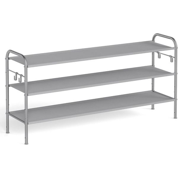 LEDREM 3-Tier Shoe Rack, Metal, 12 to 15 Pairs Shoes, Stackable, for Living Room, Entryway, Black