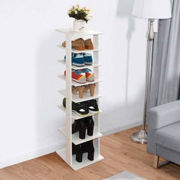 Costway 7-Tier Shoe Rack Free Standing Shelf Storage Tower Rustic Brown