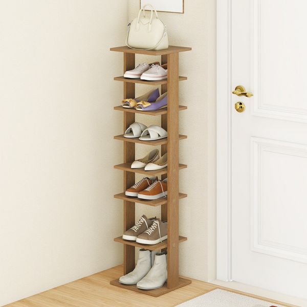 Costway 7-Tier Shoe Rack Free Standing Shelf Storage Tower Rustic Brown