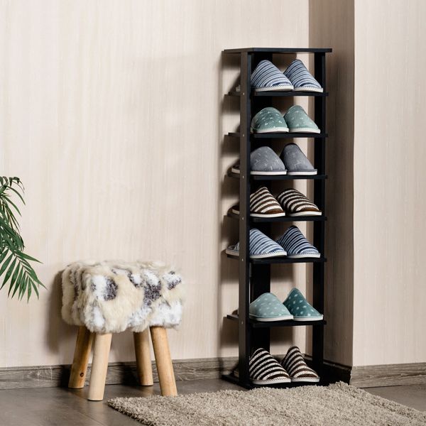 Costway 7-Tier Shoe Rack Free Standing Shelf Storage Tower Rustic Brown