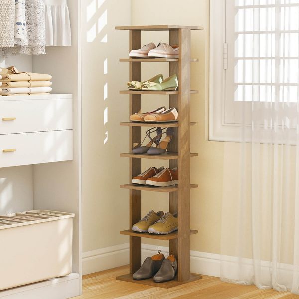 Costway 7-Tier Shoe Rack Free Standing Shelf Storage Tower Rustic Brown