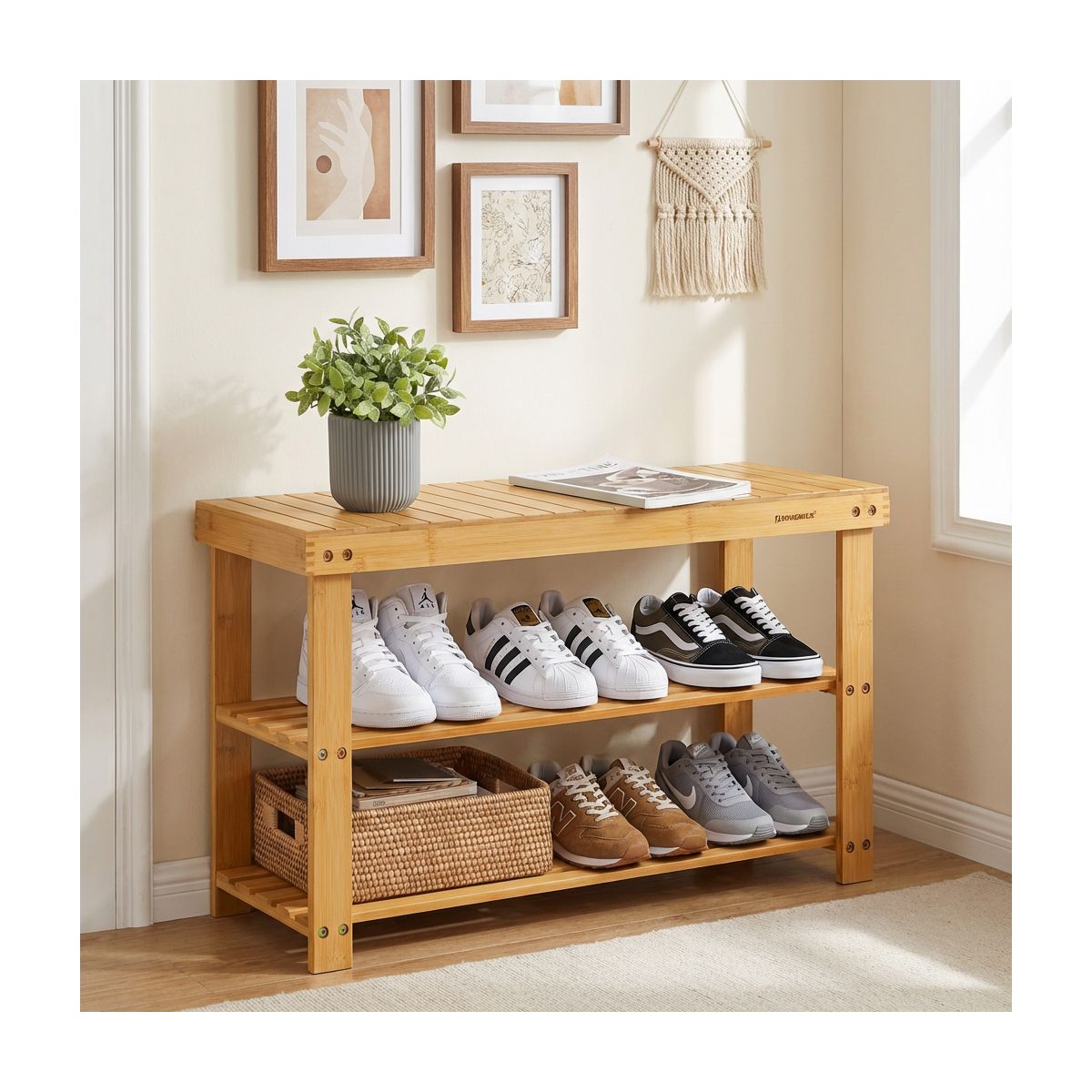 Shoe Bench, shoe storage bench, Attractive Bamboo Shoe Rack Bench for Entryway Organization and Comfort - Stylishly Welcome Home