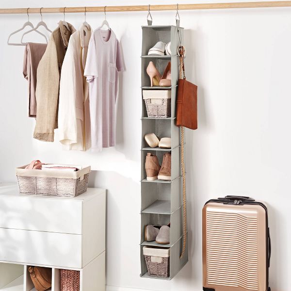 8 Shelf Hanging Fabric Shoe Organizer - Brightroom™: Closet System Component, Gray, 8 Shelves, Hanging Shoe Rack
