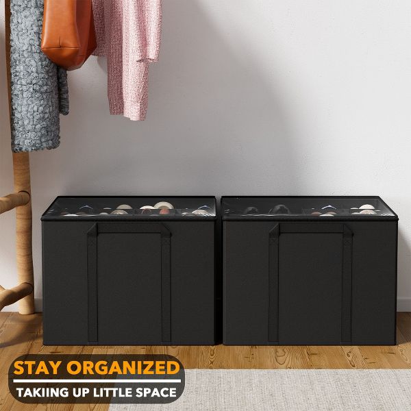 2 Pack Shoe Storage Organizer for closet, a set of 2 foldable shoe storage containers with adjustable dividers,Beige