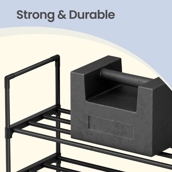 LEDREM 3-Tier Shoe Rack, Metal, 12 to 15 Pairs Shoes, Stackable, for Living Room, Entryway, Black