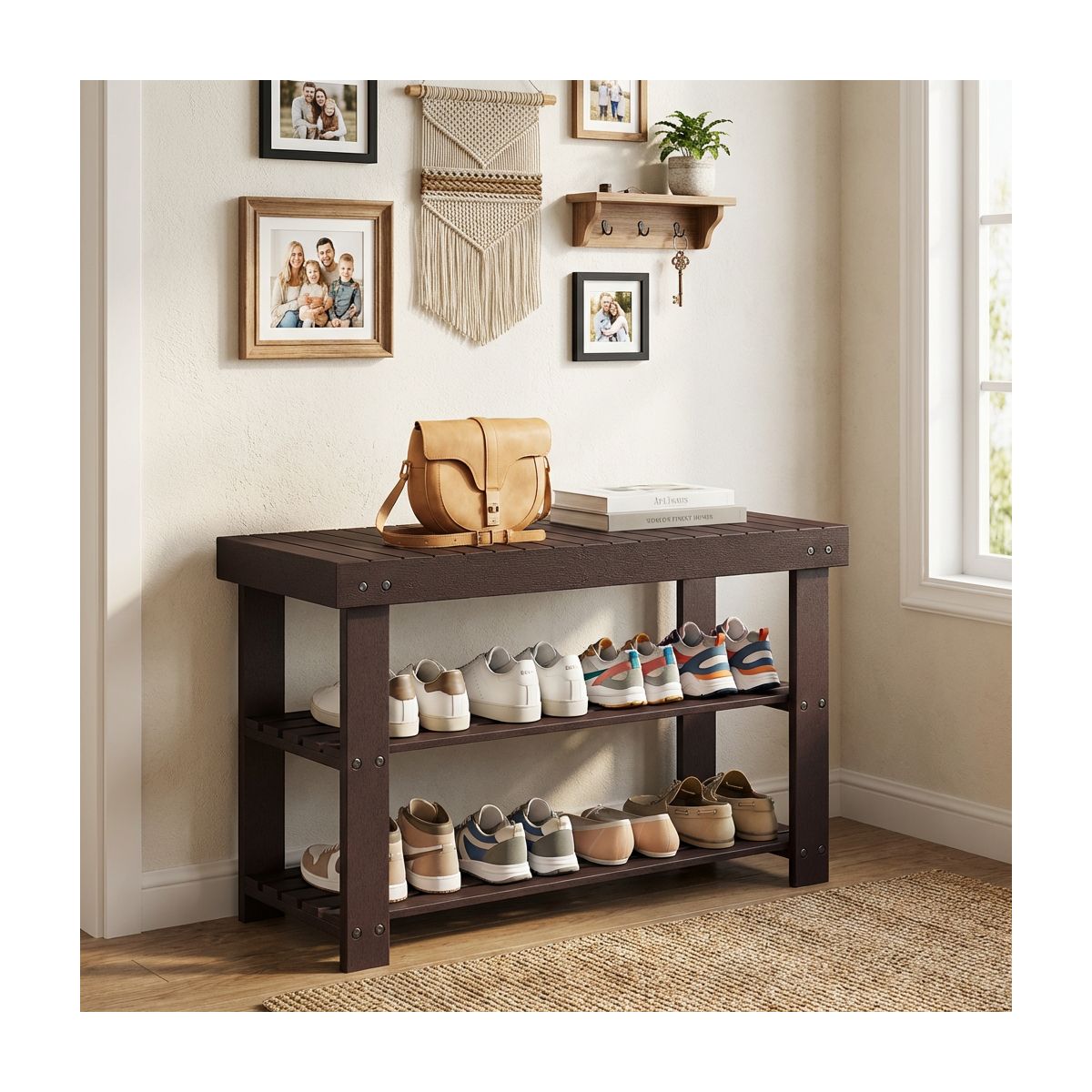 Shoe Bench, shoe storage bench, Attractive Bamboo Shoe Rack Bench for Entryway Organization and Comfort - Stylishly Welcome Home
