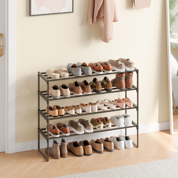 LEDREM 3-Tier Shoe Rack, Metal, 12 to 15 Pairs Shoes, Stackable, for Living Room, Entryway, Black