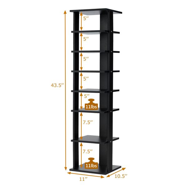 Costway 7-Tier Shoe Rack Free Standing Shelf Storage Tower Rustic Brown