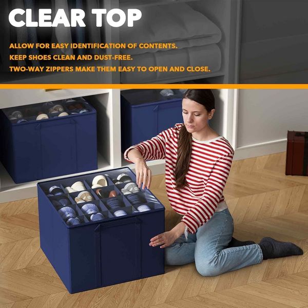 2 Pack Shoe Storage Organizer for closet, a set of 2 foldable shoe storage containers with adjustable dividers,Beige