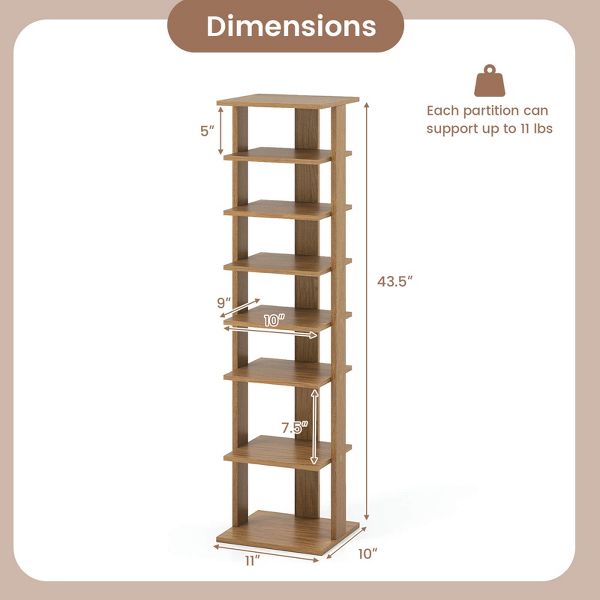Costway 7-Tier Shoe Rack Free Standing Shelf Storage Tower Rustic Brown
