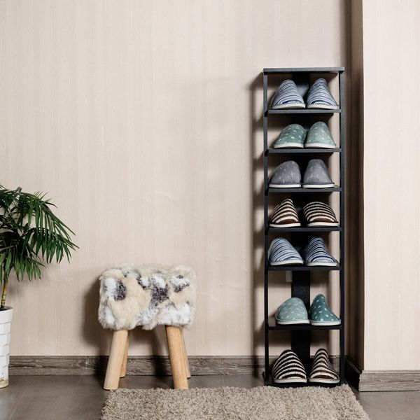 Costway 7-Tier Shoe Rack Free Standing Shelf Storage Tower Rustic Brown