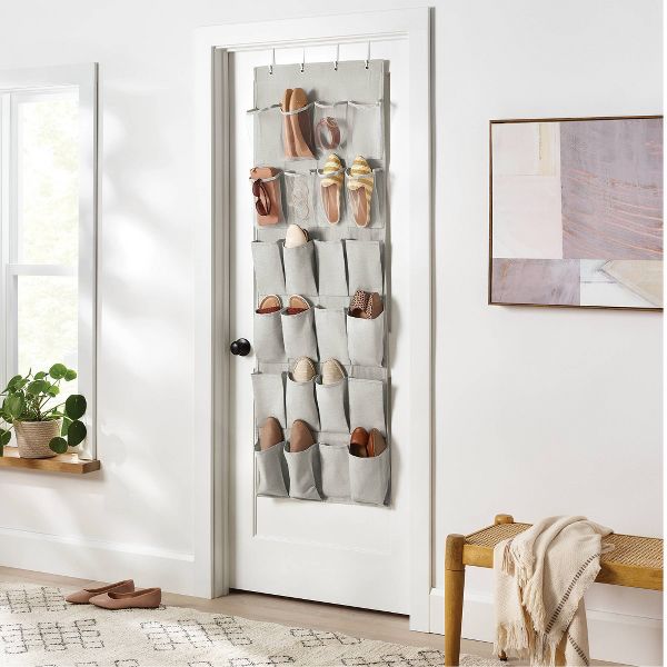 Over The Door 24 Pocket Mesh Shoe Organizer Light Gray - Brightroom™: Hanging Shoe Storage, Holds 24 Pairs, No Assembly Required