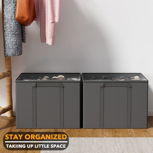2 Pack Shoe Storage Organizer for closet, a set of 2 foldable shoe storage containers with adjustable dividers,Beige