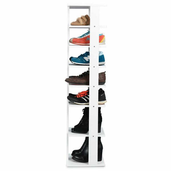 Costway 7-Tier Shoe Rack Free Standing Shelf Storage Tower Rustic Brown