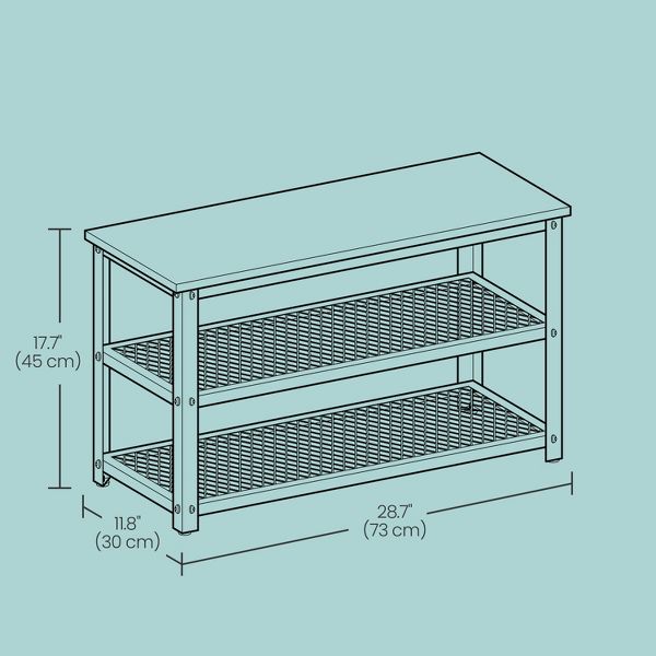 Industrial Chic 3-Tier Shoe Rack Bench with Metal Mesh Shelves - Stylish Entryway Organization and Seating