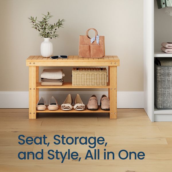 Shoe Bench, shoe storage bench, Attractive Bamboo Shoe Rack Bench for Entryway Organization and Comfort - Stylishly Welcome Home