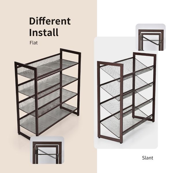 Costway 4-Tier Shoe Rack Adjustable to Flat Slant Shoe Organizer Holder Stand